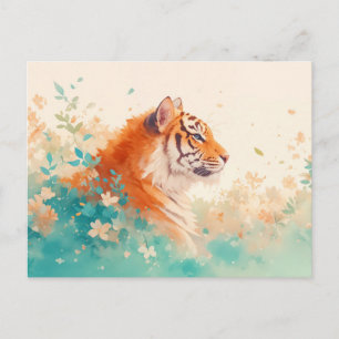 Majestätiger Oranger Tiger im sanften Teal-Garten Postkarte
