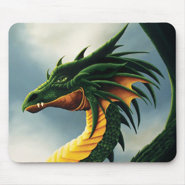 Majestätiger Smaragdgrüner Drache Fantasy Mousepad (Vorne)