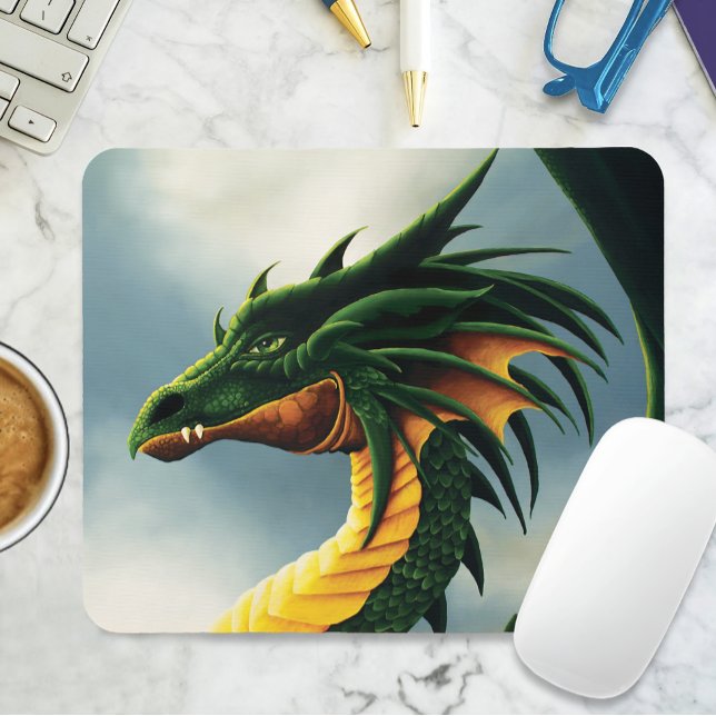 Majestätiger Smaragdgrüner Drache Fantasy Mousepad (Von Creator hochgeladen)