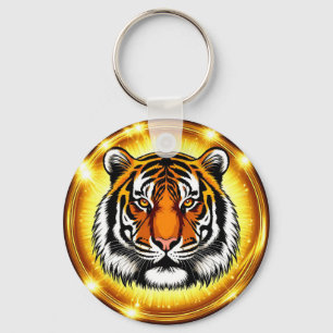 Majestätiger Tigerkopf mit leuchtenden goldenen Li Schlüsselanhänger