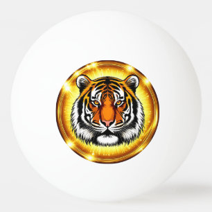 Majestätiger Tigerkopf mit leuchtenden goldenen Li Tischtennisball