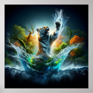 Majestätiger Tigersplash Fantasy-Wildtier-Natur Poster