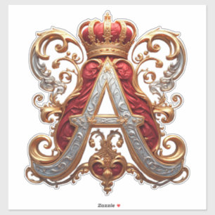 Majestätiger verzierter Buchstabe A mit Krone Aufkleber