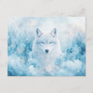 Majestätiger Weißer Wolf im eisigen Winterwald Postkarte