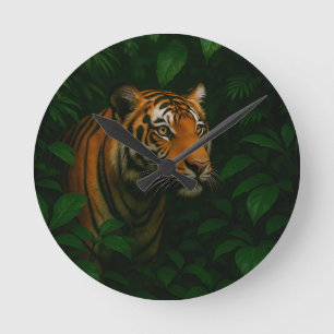 Majestätiges bengalisches Tiger-Dschungelporträt W Runde Wanduhr