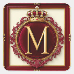 Majestätiges goldenes Monogramm mit Krone auf köni Quadratischer Aufkleber