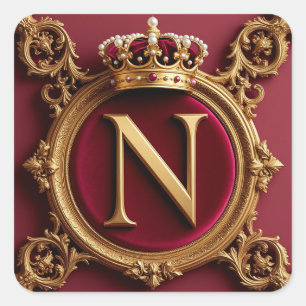 Majestätiges goldenes Monogramm mit Krone auf köni Quadratischer Aufkleber
