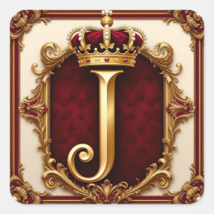 Majestätiges goldenes Monogramm mit Krone auf köni Quadratischer Aufkleber