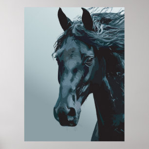 Majestätiges schwarzes Pferdeportrait Poster