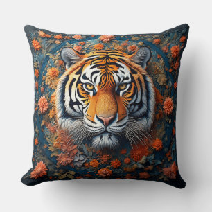Majestätiges Tigerporträt umgeben von Blumen Kissen