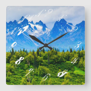 Majestätische Alaska-Berge Quadratische Wanduhr