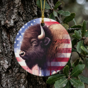Majestätische amerikanische Bisons & patriotische  Keramik Ornament