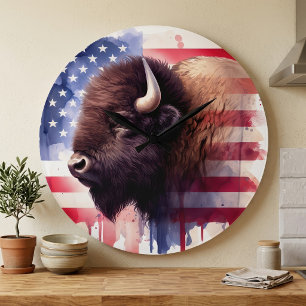 Majestätische amerikanische Bisons und patriotisch Große Wanduhr