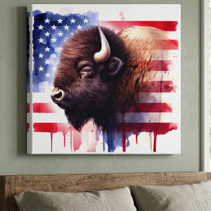 Majestätische amerikanische Bisons und patriotisch Leinwanddruck