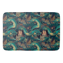 Majestätische Aquamarine Drachen und Dorf