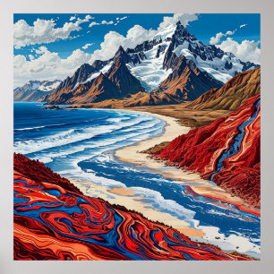 Majestätische Berglandschaft mit lebendigen Farben Poster