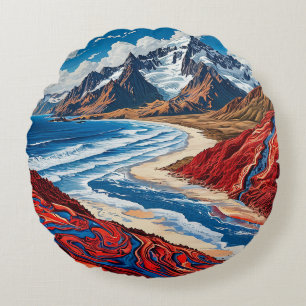 Majestätische Berglandschaft mit lebendigen Farben Rundes Kissen