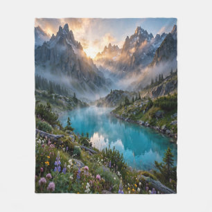 Majestätische Bergsee-Sonnenaufgang-Flanelldecke Fleecedecke