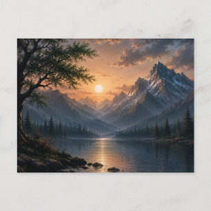 Majestätische Bergsee-Sonnenuntergangs-Leinwand-Wa Postkarte