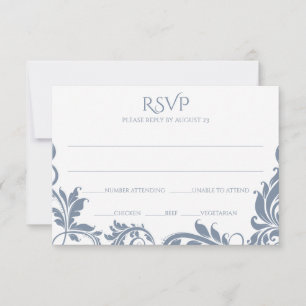 Majestätische Blätter RSVP Postkarte   Staubblau