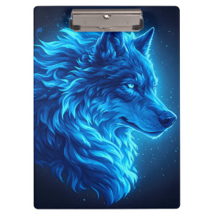 Majestätische Blaue Wolf Leuchtende Fantasy-Wildli Klemmbrett