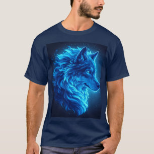 Majestätische Blaue Wolf Leuchtende Fantasy-Wildli T-Shirt