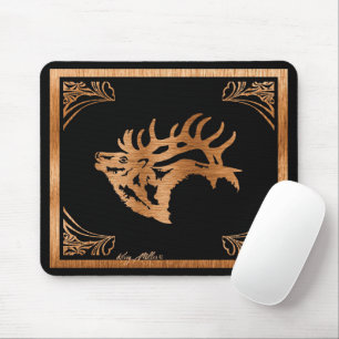 Majestätische Bull-Elch-Holz-Silhouette Mousepad
