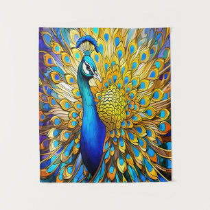 Majestätische Buntglas-Pfau-Kunst im Jugendstil Wandteppich