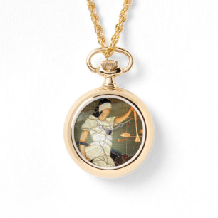 Majestätische Dame Justice Portrait im Buntglas Armbanduhr