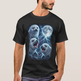 Majestätische drei Babyrobben Mond Blitz Ozean T-Shirt