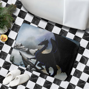 Majestätische Dunkle Drache Schwarze Fantasy Berge Badematte
