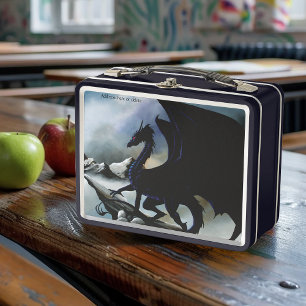 Majestätische Dunkle Drache Schwarze Fantasy Berge Metall Brotdose