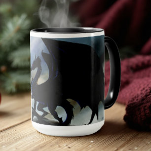Majestätische Dunkle Drache Schwarze Fantasy Berge Tasse