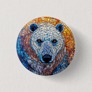 Majestätische Eisbär-Buntglas-Kunst Button