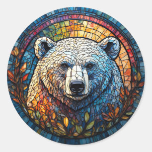 Majestätische Eisbär-Buntglas-Kunst Runder Aufkleber
