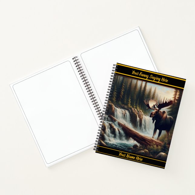 Majestätische Elche durch einen ruhigen Wasserfall Notizbuch (Innenseite)