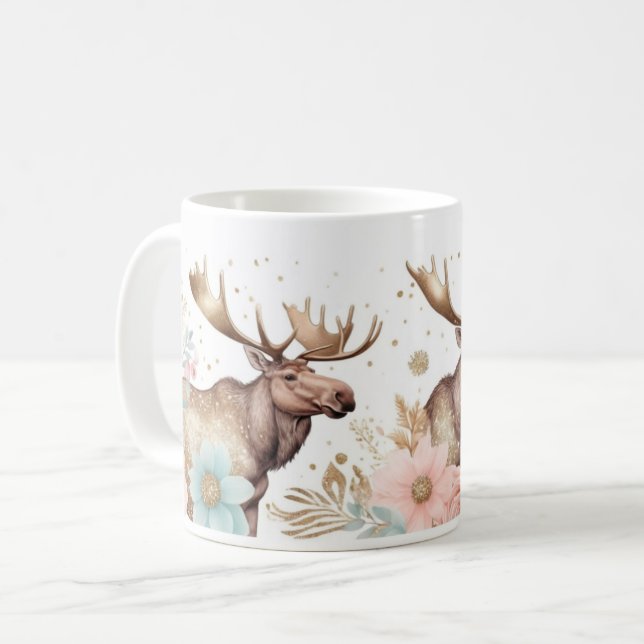 Majestätische Elche mit floralen Akzenten Kaffeetasse (Vorderseite Links)