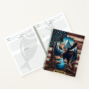 Majestätische Elchsichel durch einen rustikalen Wa Notizbuch