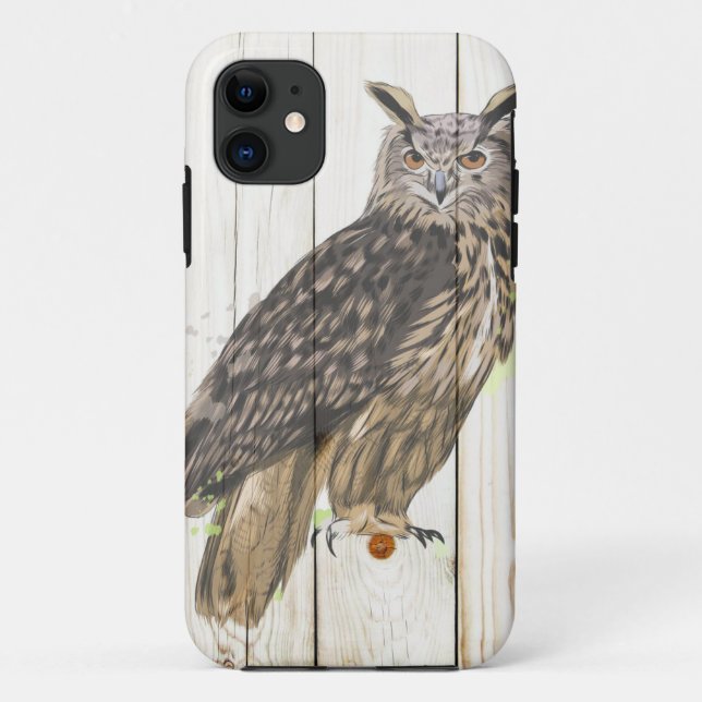 Majestätische Eule auf verblassenen Holzplanken ma Case-Mate iPhone Hülle (Rückseite)