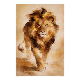 Majestätische Goldene Löwe Abstrakte Malerei Luxus Poster