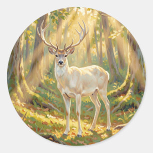 Majestätische Goldene Waldhirschmalerei Runder Aufkleber