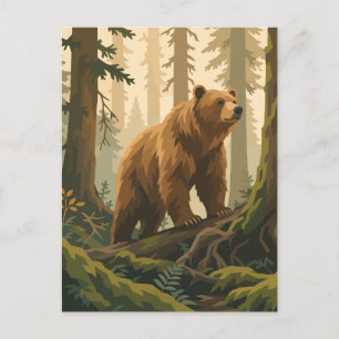 Majestätische Grizzlybär in Kiefernwald-Vektor-Kun Postkarte