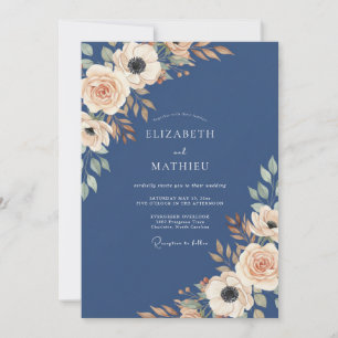 Majestätische herbstliche Hochzeit in Marineblau Einladung