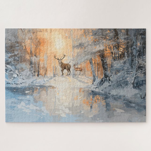 Majestätische Hirsche in der Winterwaldkunst (Horizontal)