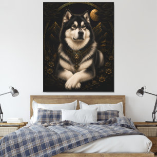 Majestätische Husky-Mondlicht-Goldrahmen-Kunst   L Leinwanddruck