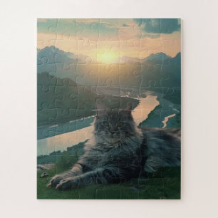 Majestätische Katze bei Sonnenuntergang im Bergtal