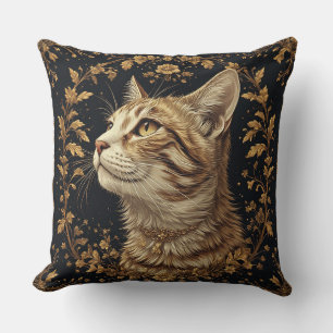 Majestätische Katze mit aufwendigen floralen golde Kissen