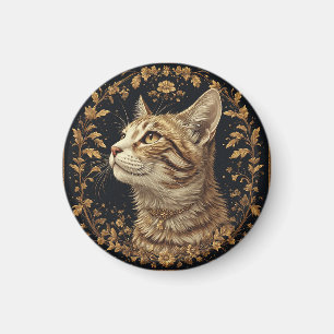 Majestätische Katze mit aufwendigen floralen golde Magnet