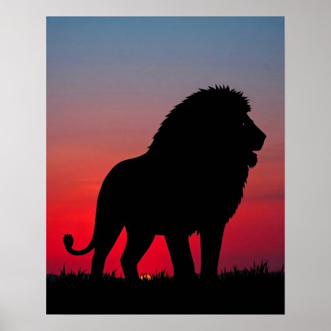 Majestätische Löwen Silhouette bei Sonnenaufgang Poster (Vorne)