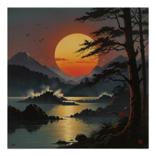 Majestätische Mount Fuji Landschaft Wandkunst Poster